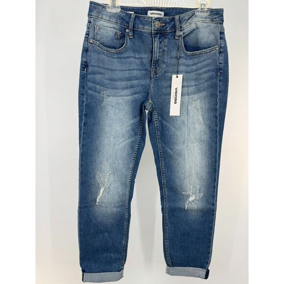 Vigoss Thompson Womens Denim Mid Rise Distressed Jeans Tapered Size 32 Blue NWT - Picture 1 of 8